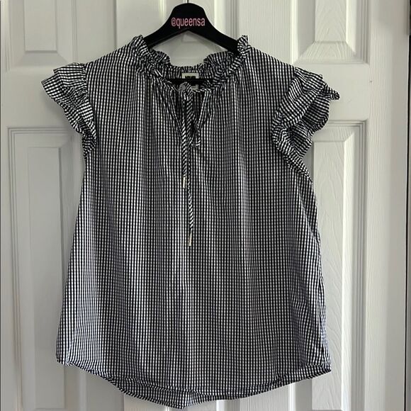Ann Klein Black and White Gingham Ruffle Top size L - Picture 3 of 9
